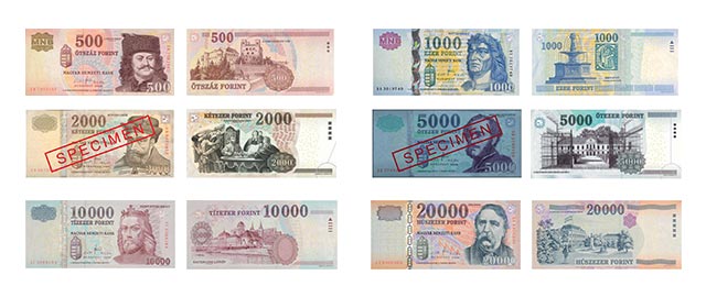 Imagen de los billetes del forint.