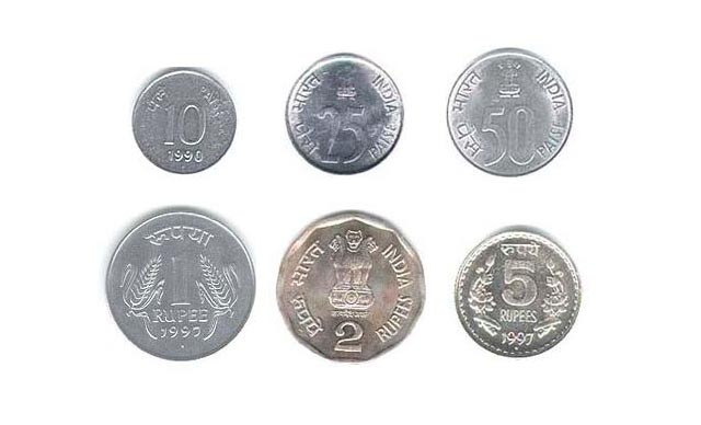 Imágenes de las monedas en circulación de la rupia.