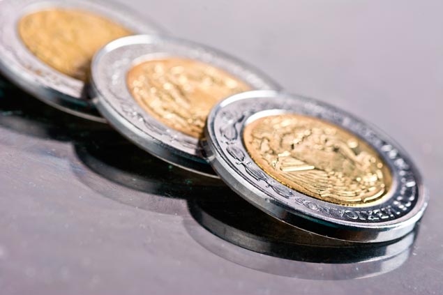 Imagen de las monedas del peso mexicano.