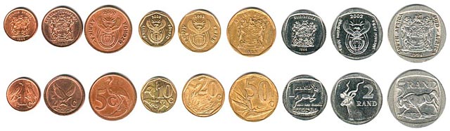 Imagen de las monedas del rand sudafricano